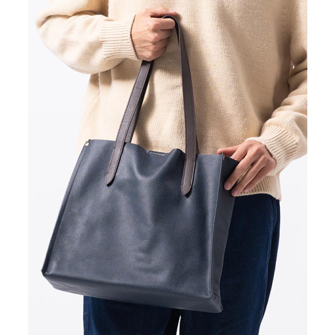 MURA シュリンクレザー 本革 a4 大容量 トートバッグ （ネイビー