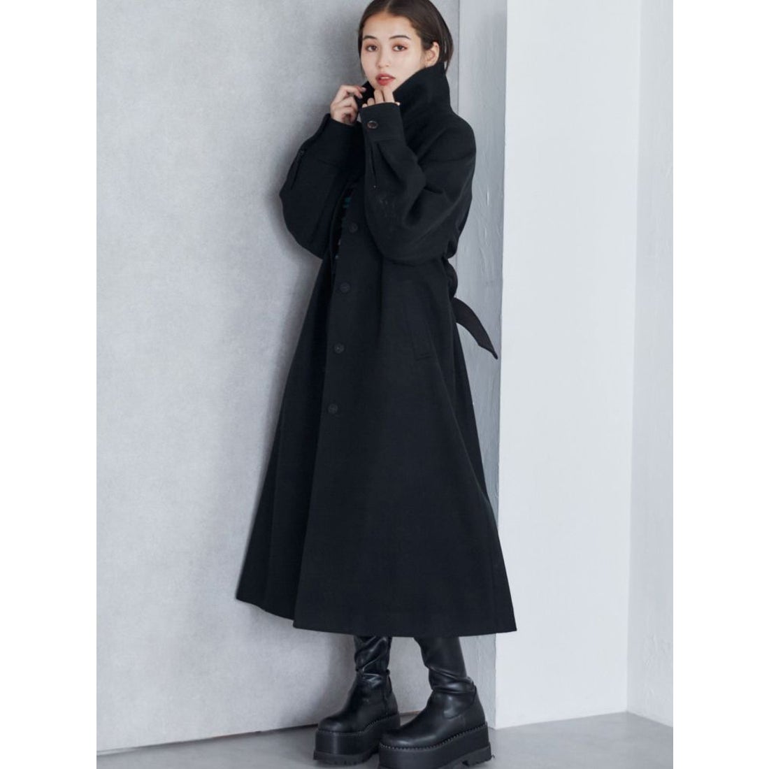 ムルーア MURUA スタンドカラーコート （アイボリー） -ファッション