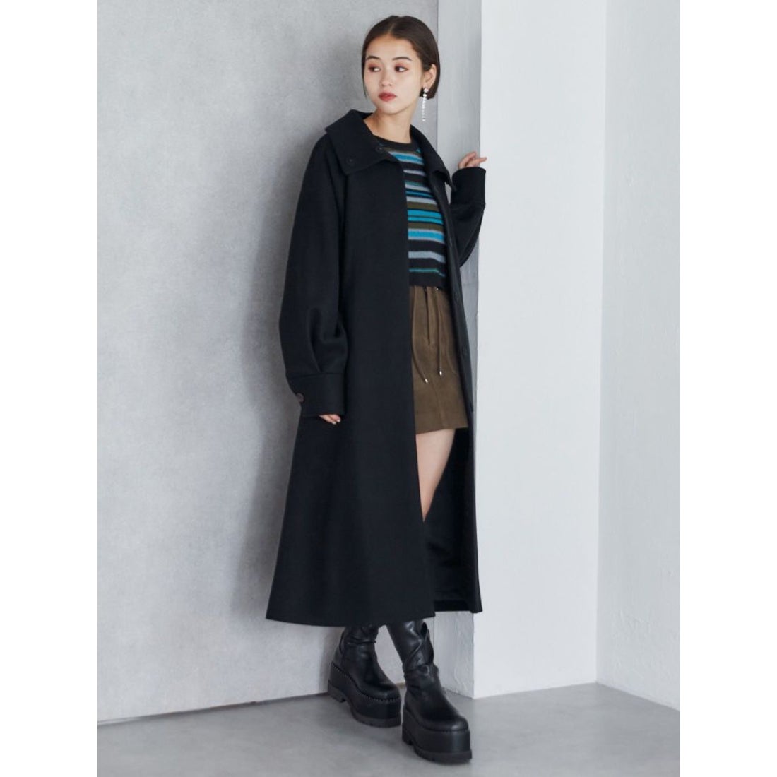 ムルーア MURUA スタンドカラーコート （アイボリー） -ファッション