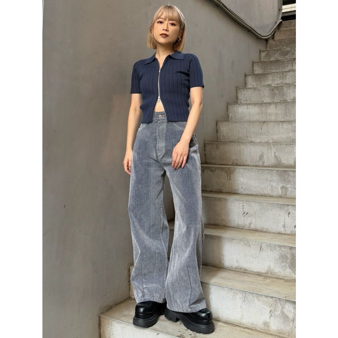 ムルーア MURUA フロッキーバレルレッグデニム【セット販売対象