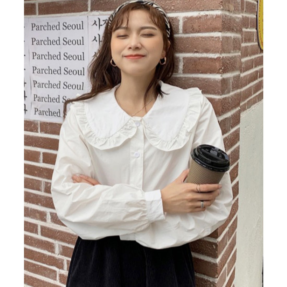 ショップニコニコ ShopNikoNiko フリル襟 ビックカラー ブラウス ma