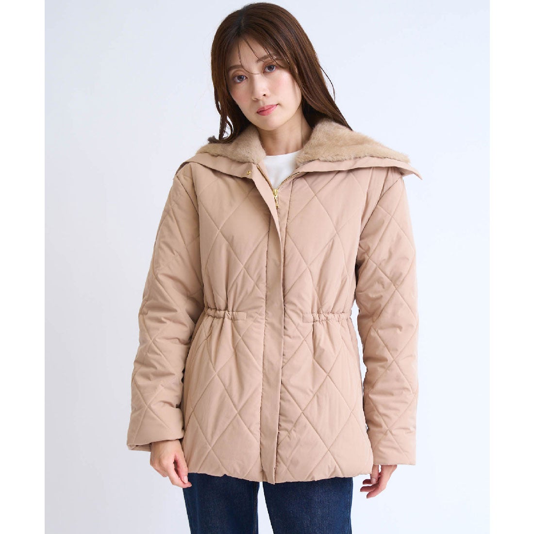 ノエラ NOELA ファー襟付き中綿コート （キャメル） -ファッション通販