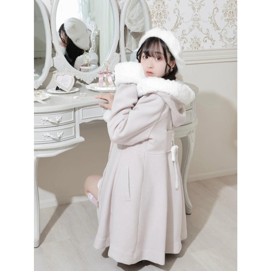 ノエミー NOEMIE お嬢さんファー付きフードワッフルコート （ピンク