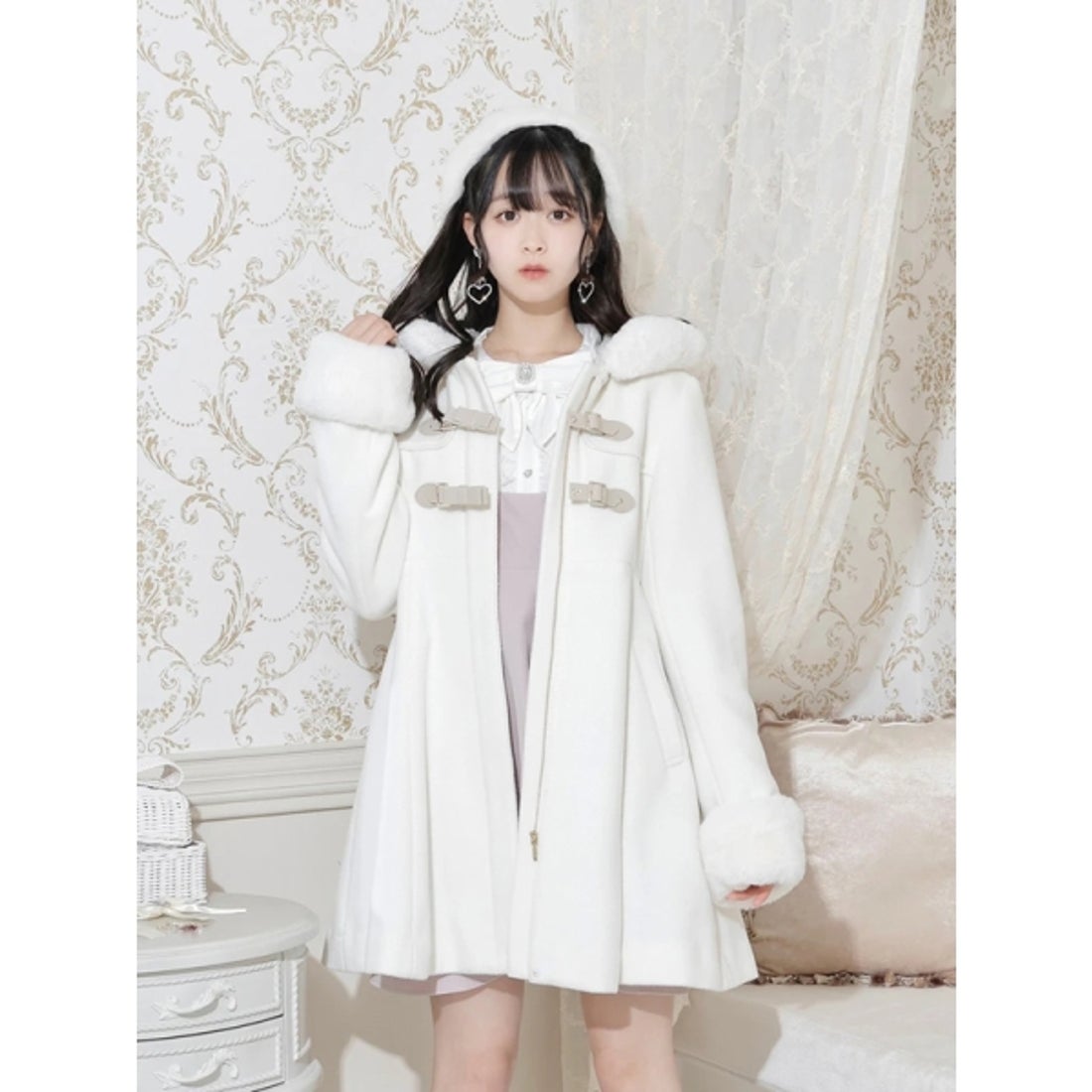 ノエミー NOEMIE お嬢さんファー付きフードワッフルコート （オフ