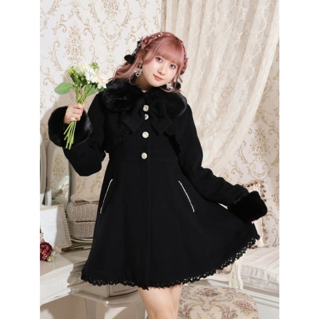 ノエミー NOEMIE お嬢さんワッフルフレアコート （ピンク