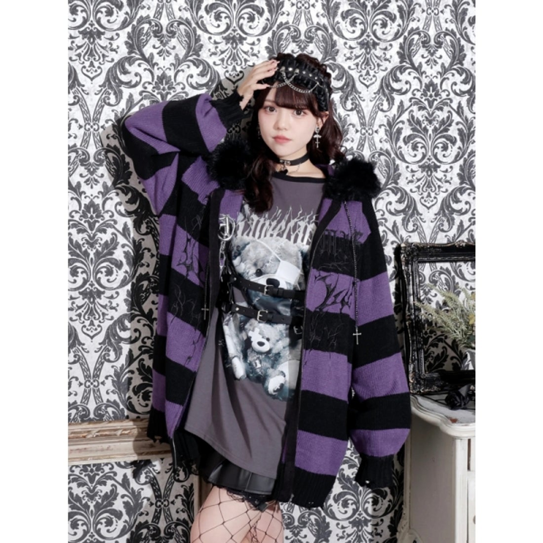 ノエミー NOEMIE フードファーダメージユニセックスニットZIPパーカー