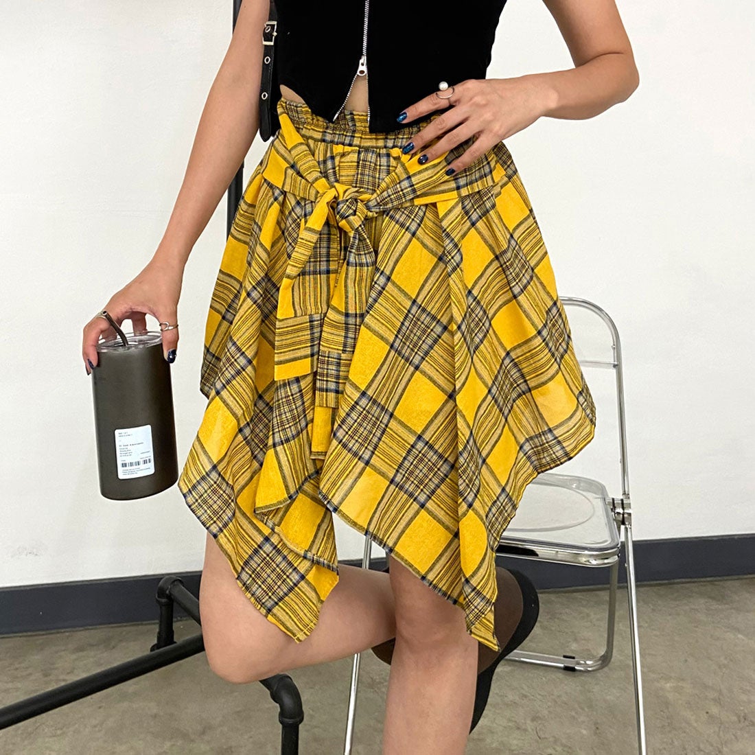 ノンヘッジ non-hedge チェックイレヘムスカート （イエロー