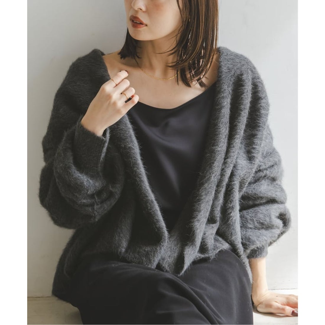 ノーブル NOBLE FOX/Caファーニットカーディガン （グレー