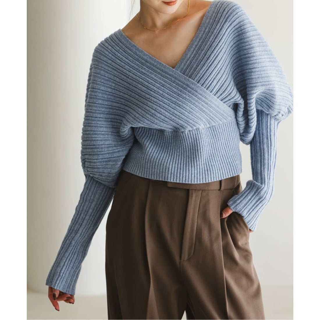 ノーブル NOBLE 《予約》カシュクールランダムリブニットプルオーバー