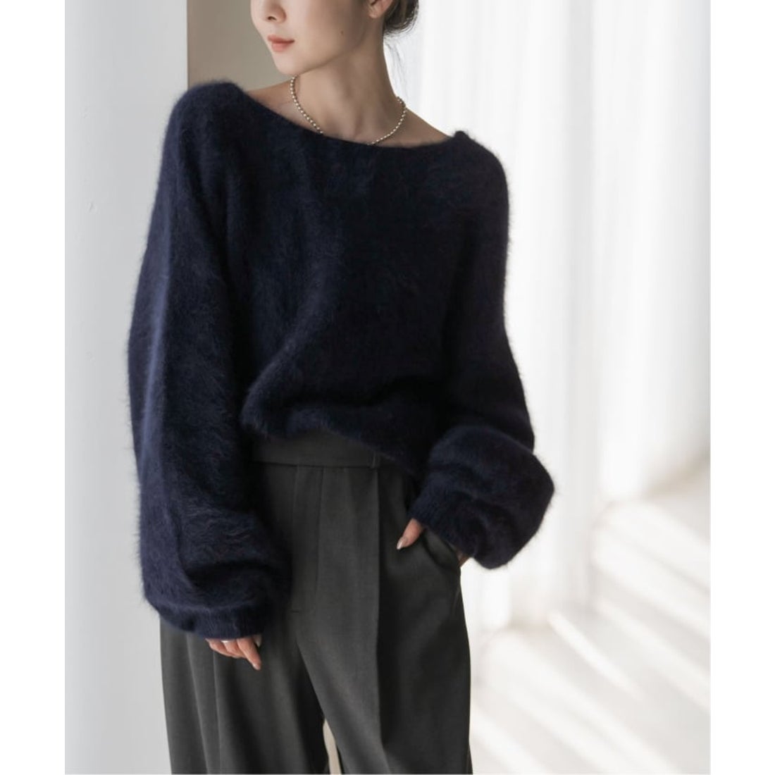 ノーブル NOBLE ファーニット2WAYパフスリーブニット （ネイビー