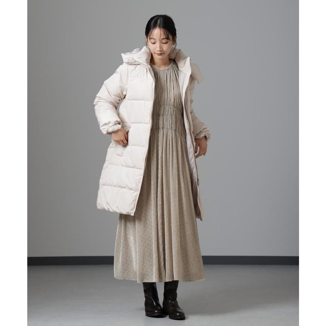 ナノ・ユニバース NANO universe 撥水加工 フードロングダウンコート