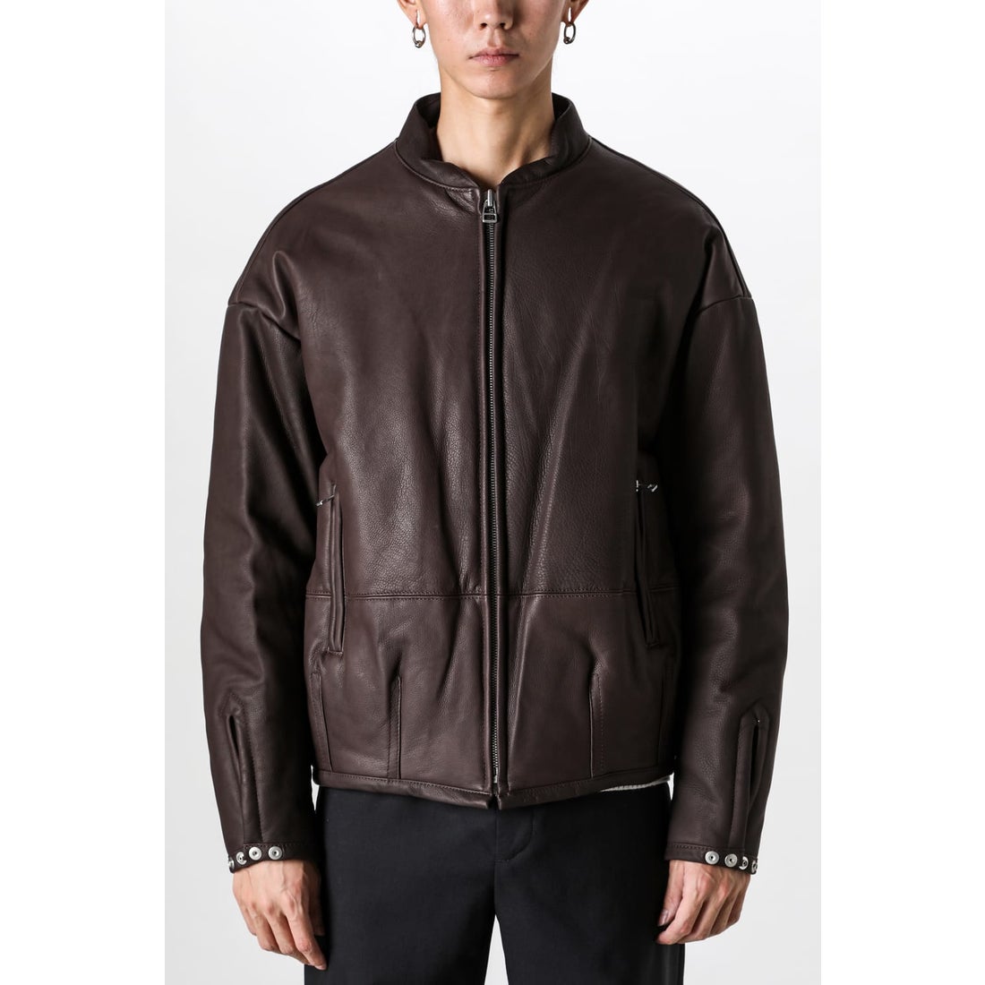 オマールアフリディ Omar Afridi Padded Leather Blouson （Raven