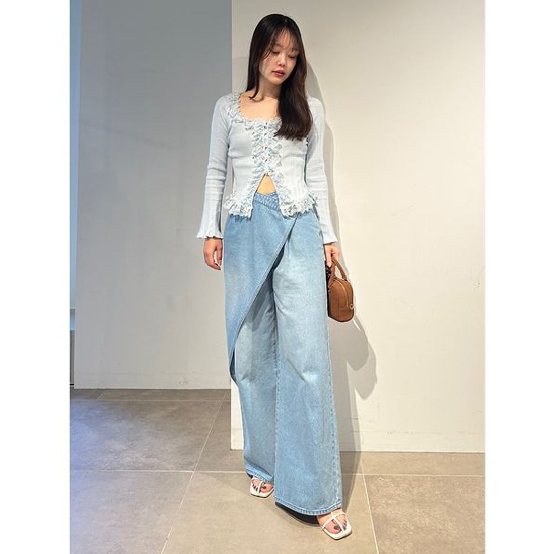 スナイデル SNIDEL Sustainableフリルニットプルオーバー （LBLU