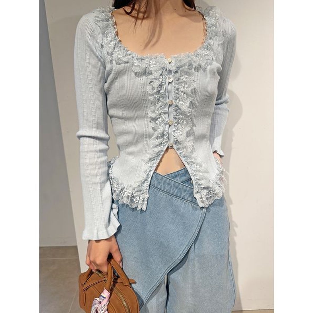 スナイデル SNIDEL Sustainableフリルニットプルオーバー （LBLU） -靴