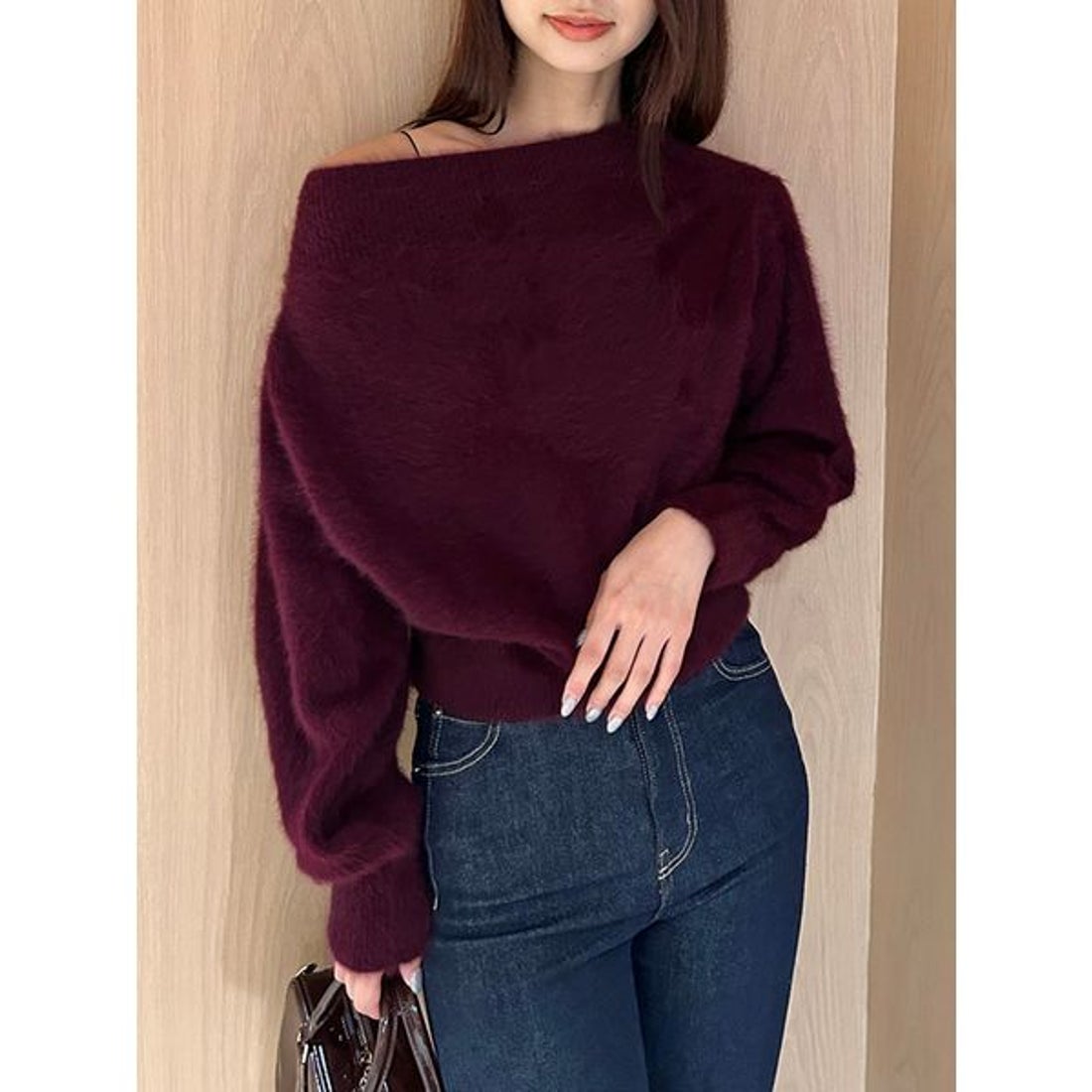 スナイデル SNIDEL フォックスアルパカオフショルプルオーバー （WINE