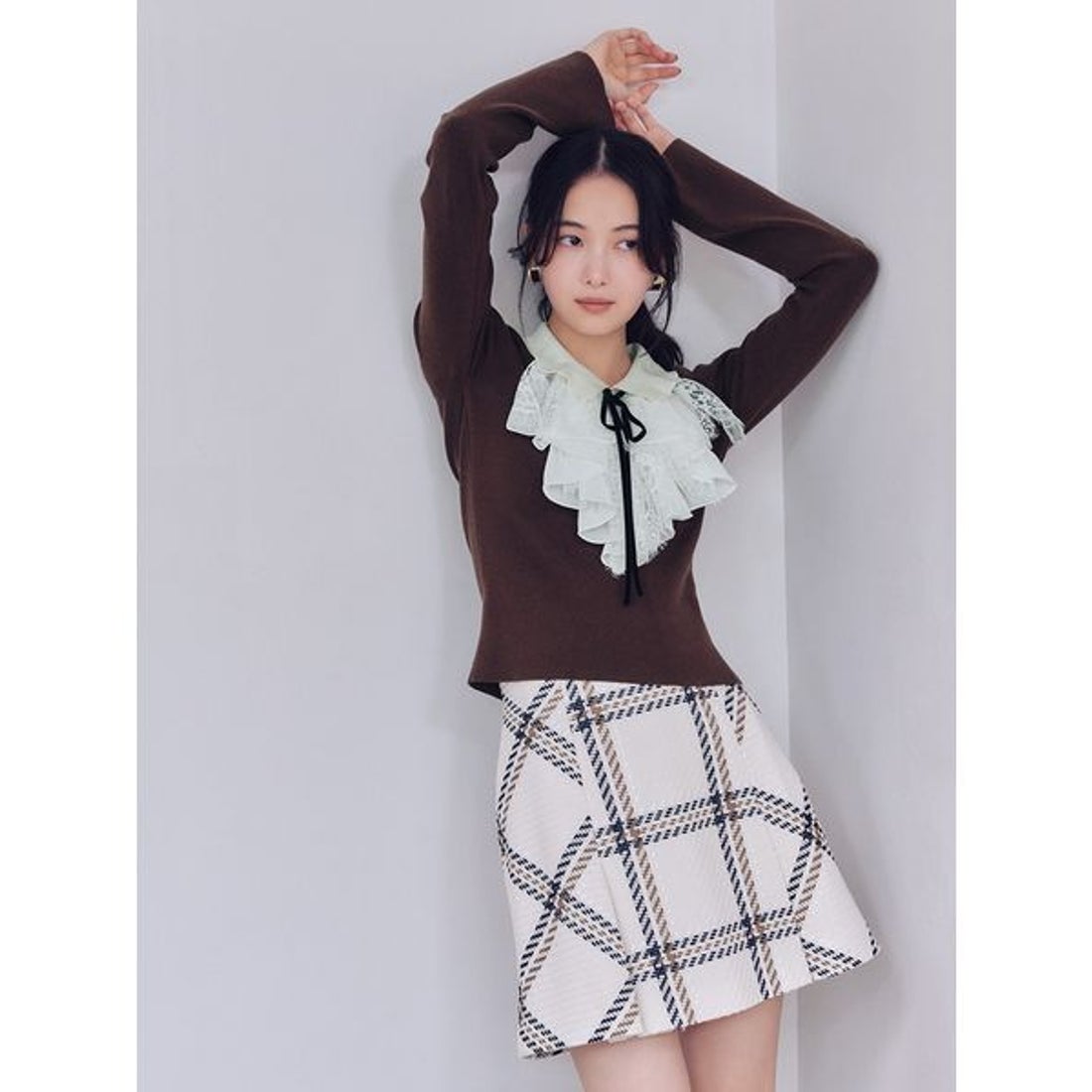 スナイデル SNIDEL Sustainableレイヤードラッフルニットプルオーバー