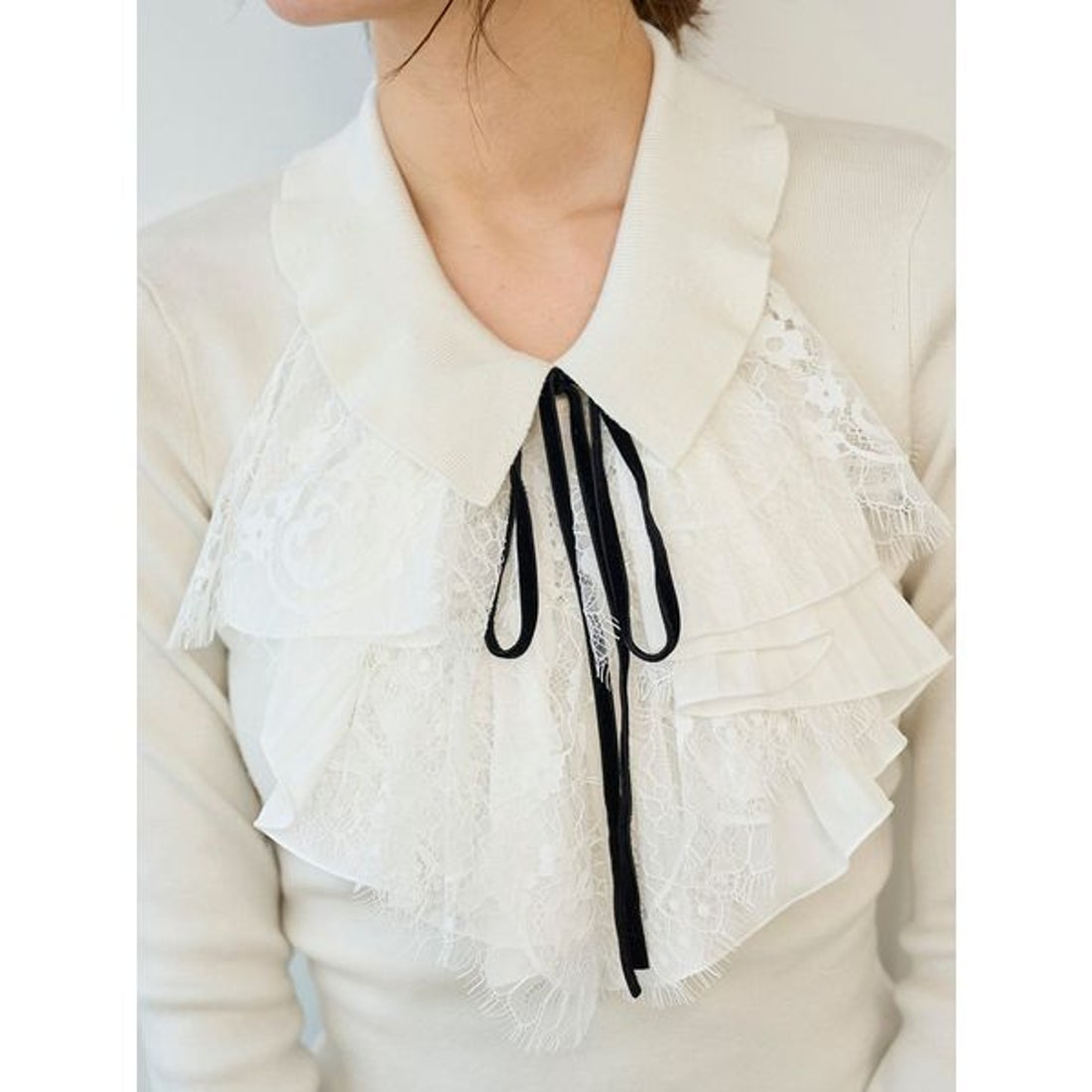 スナイデル SNIDEL Sustainableレイヤードラッフルニットプルオーバー