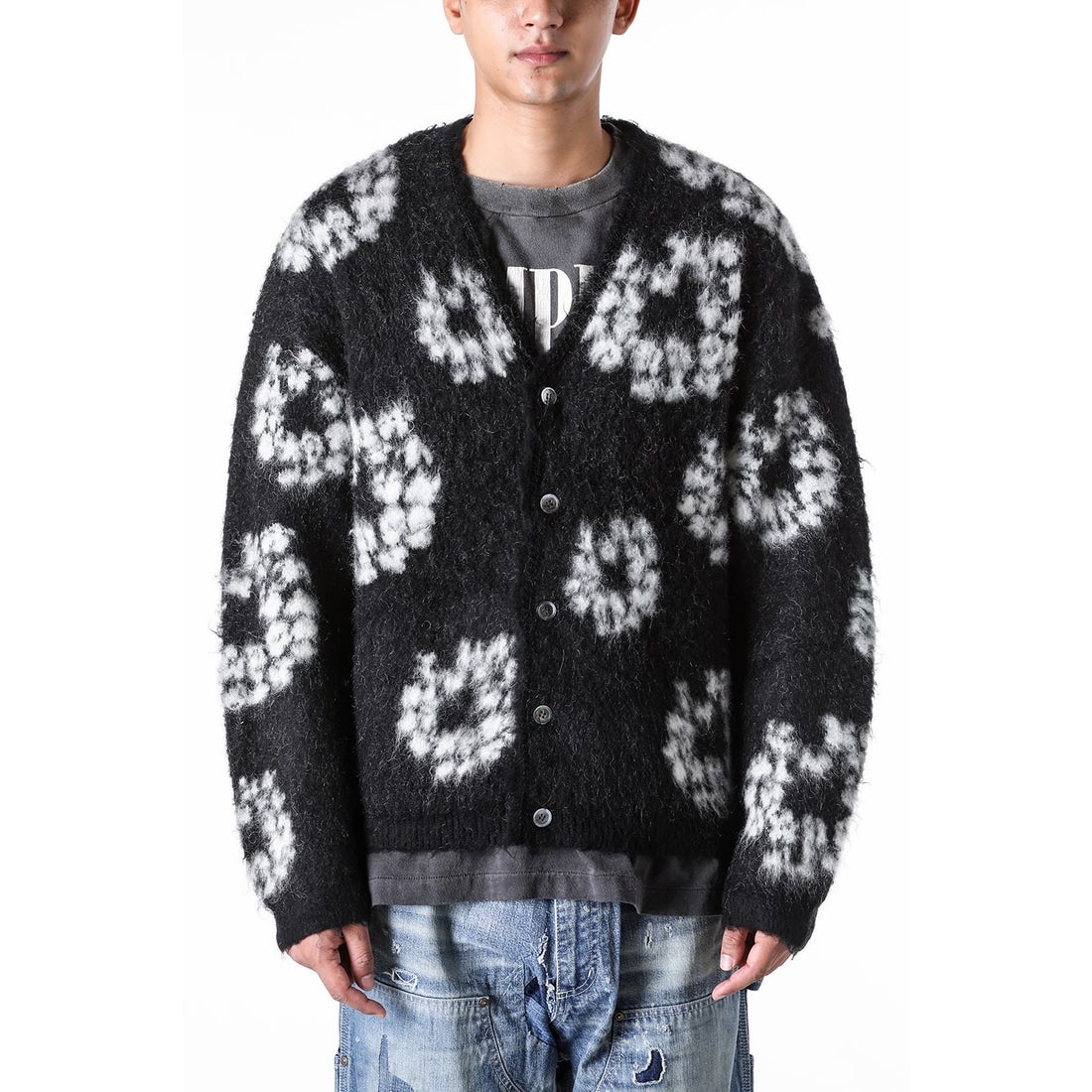 DENIM TEARS x SAINT Mxxxxxx COTTON WRTETH Mohair Cardigan （Black
