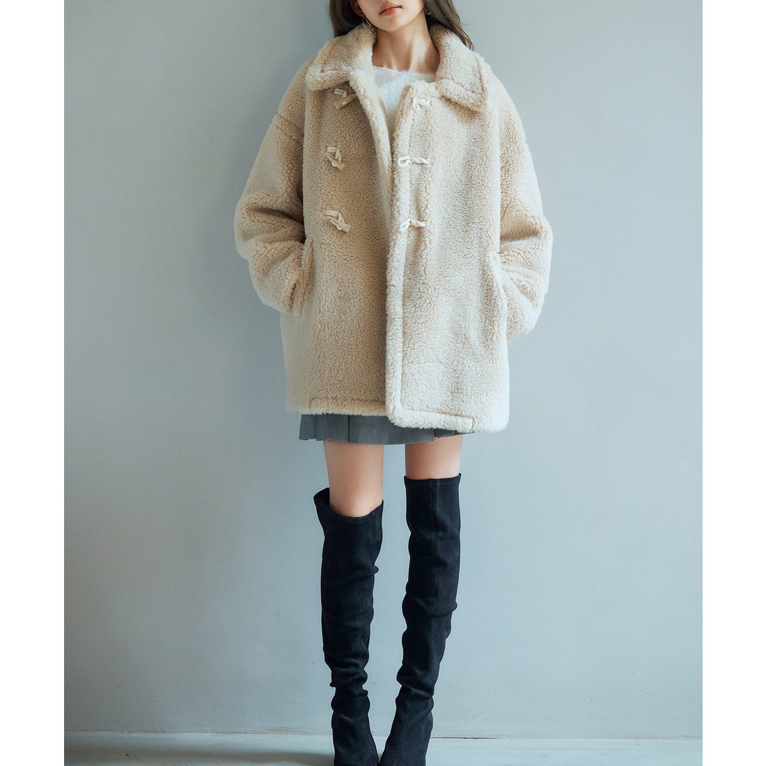 セゾンドパピヨン SAISON DE PAPILLON もこもこあったかボア生地コート