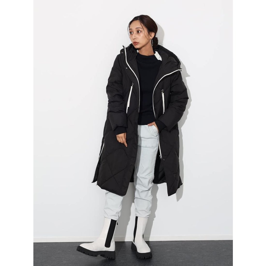 スコットクラブ SCOTCLUB バイカラーロングダウンコート （ブラック