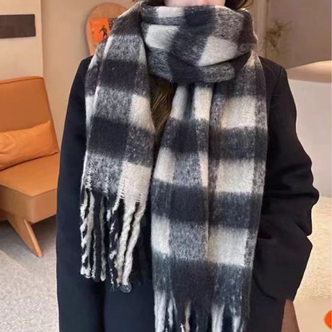 ショッピングゴー shoppinggo マフラー チェック柄 大判 冬 レディース