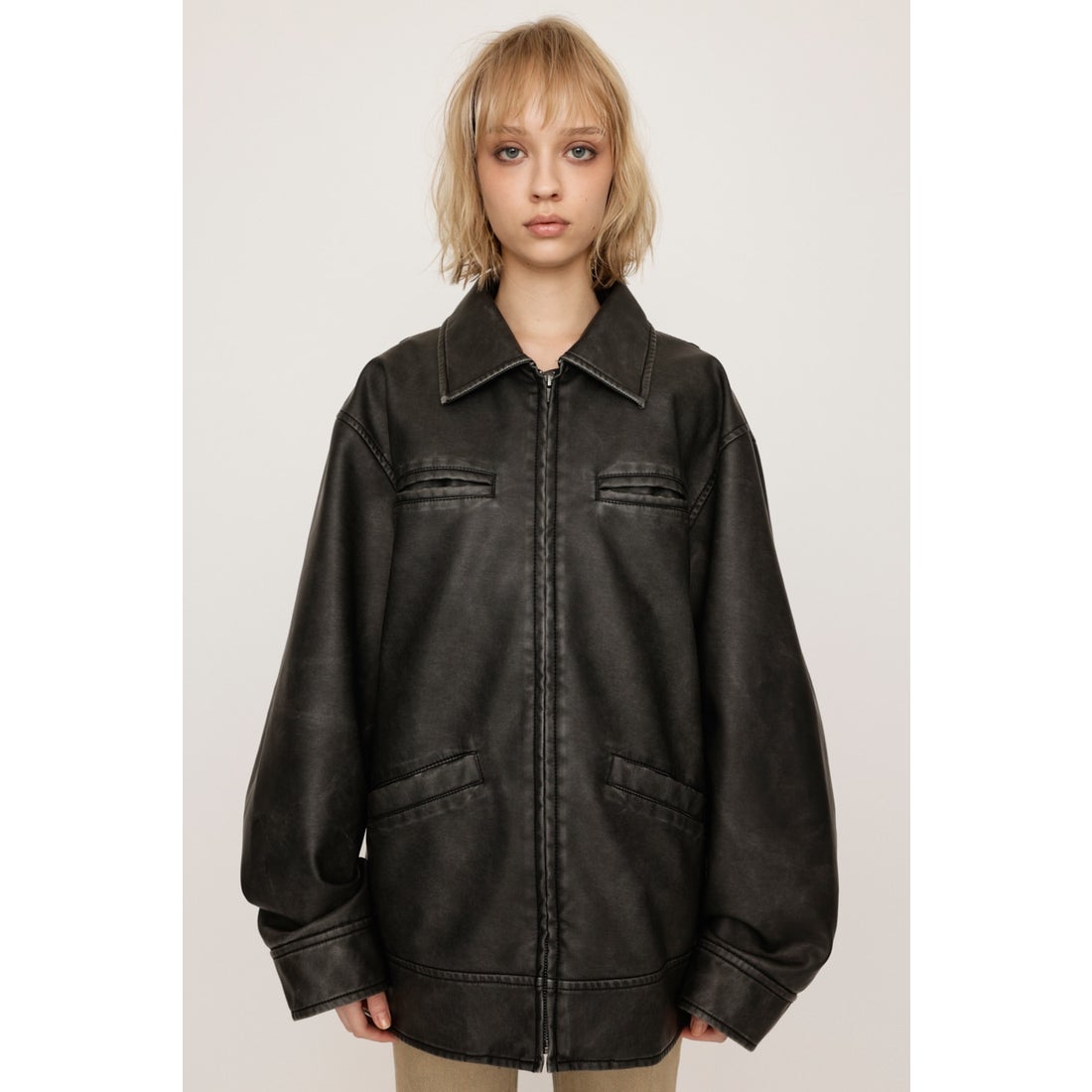 SLY VINTAGE BOXY F／LEATHER ジャケット BLK -ファッション通販