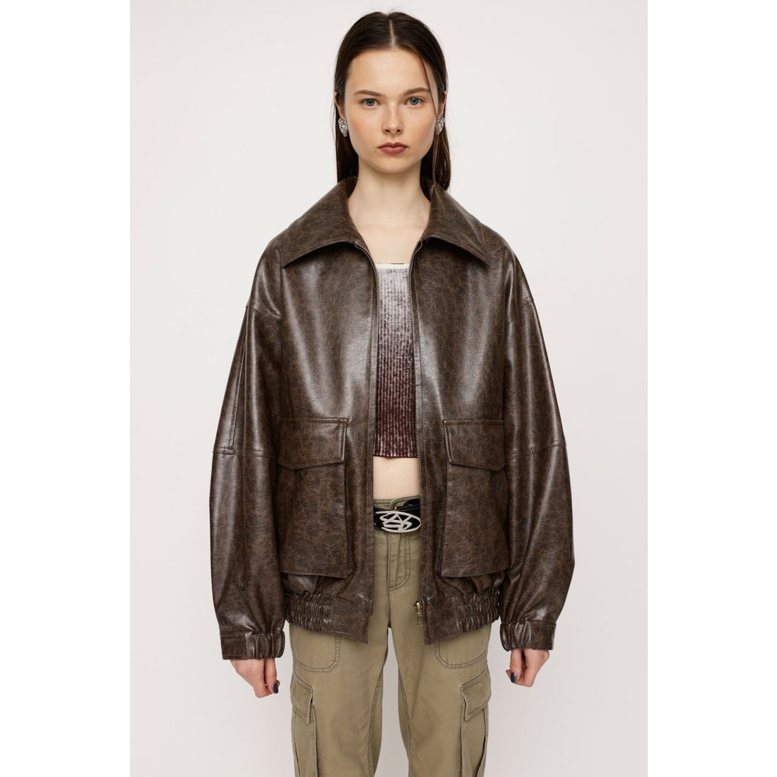 SLY FAUX LEATHER ZIP UP ブルゾン BRN -靴＆ファッション通販