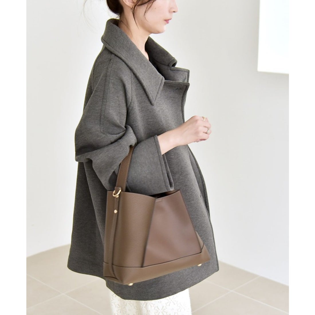 quaranciel:〈手洗い可能〉ダンボール ステンカラー ジャケット コート