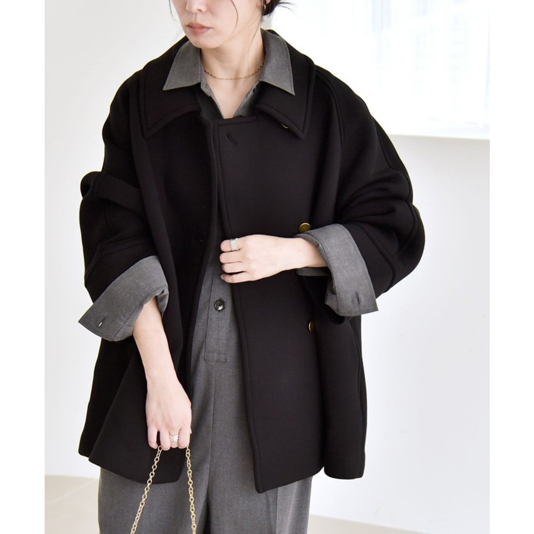 quaranciel:〈手洗い可能〉ダンボール ステンカラー ジャケット コート