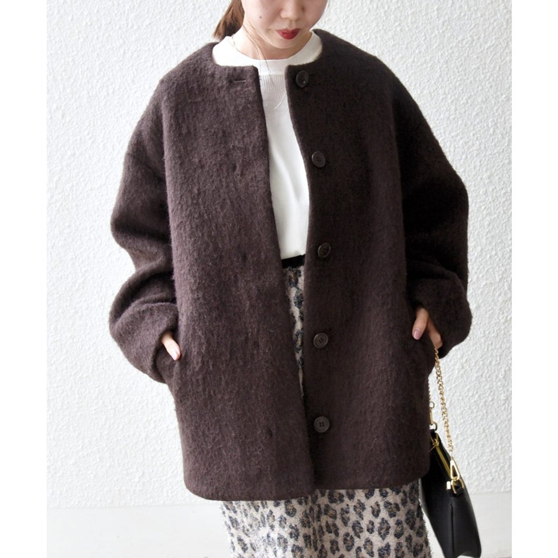 シップス エニィ SHIPS any SHIPS any: シャギー ノーカラー コクーン