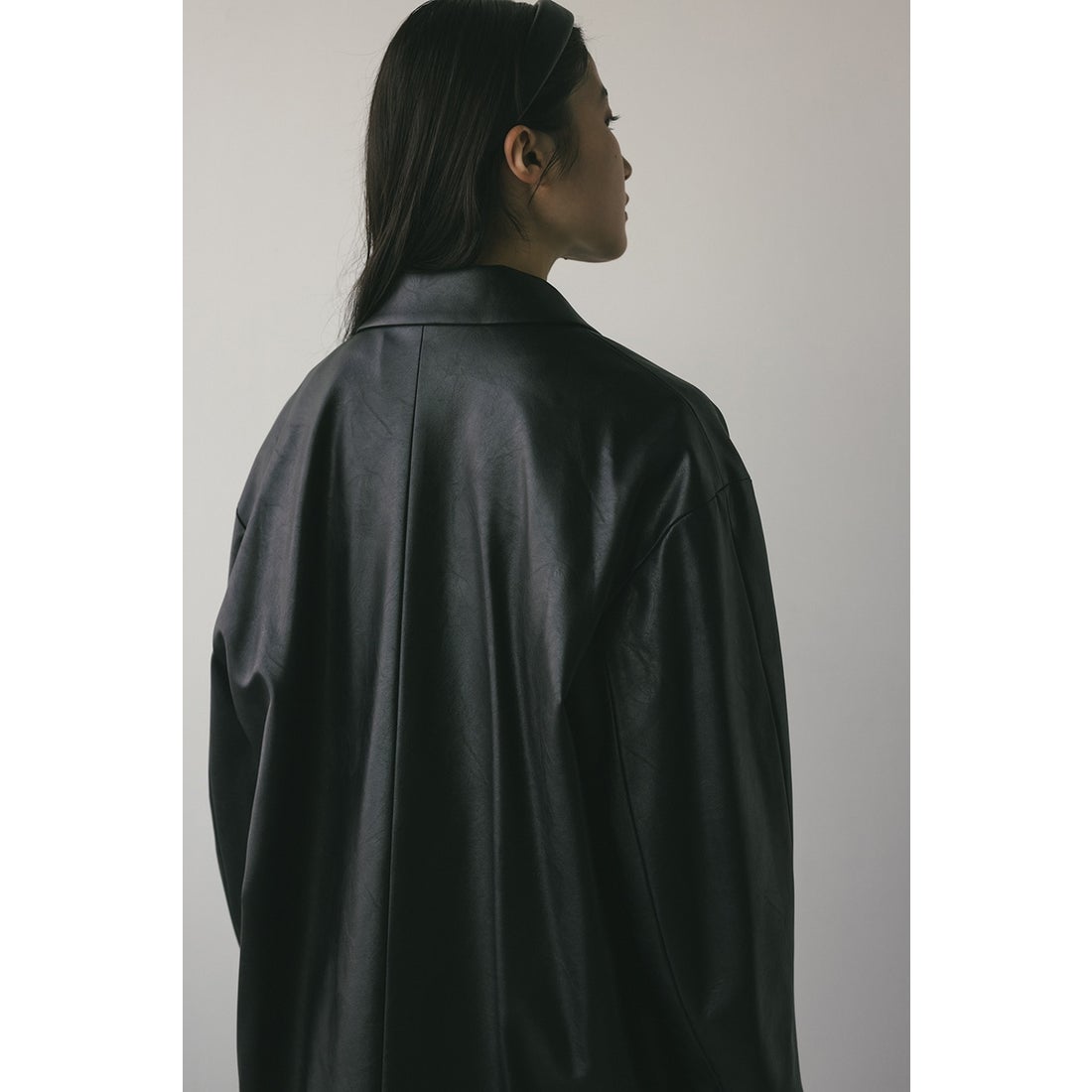 STYLEMIXER ステンカラーフェイクレザージャケット BLK -ファッション