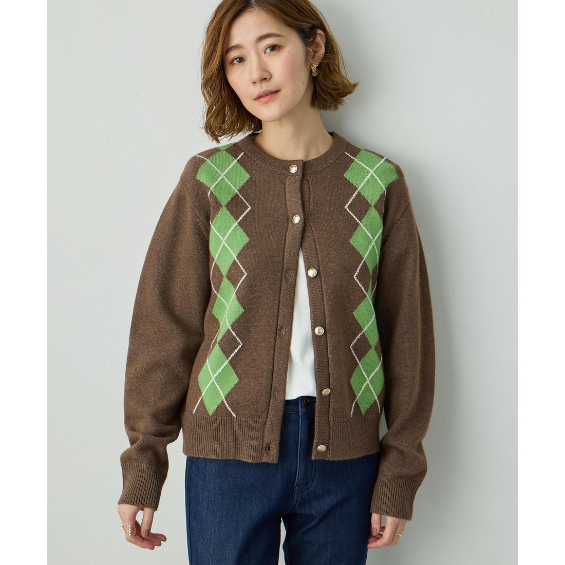 プチ オンフルール Petit Honfleur アーガイルカーディガン （ブラウン