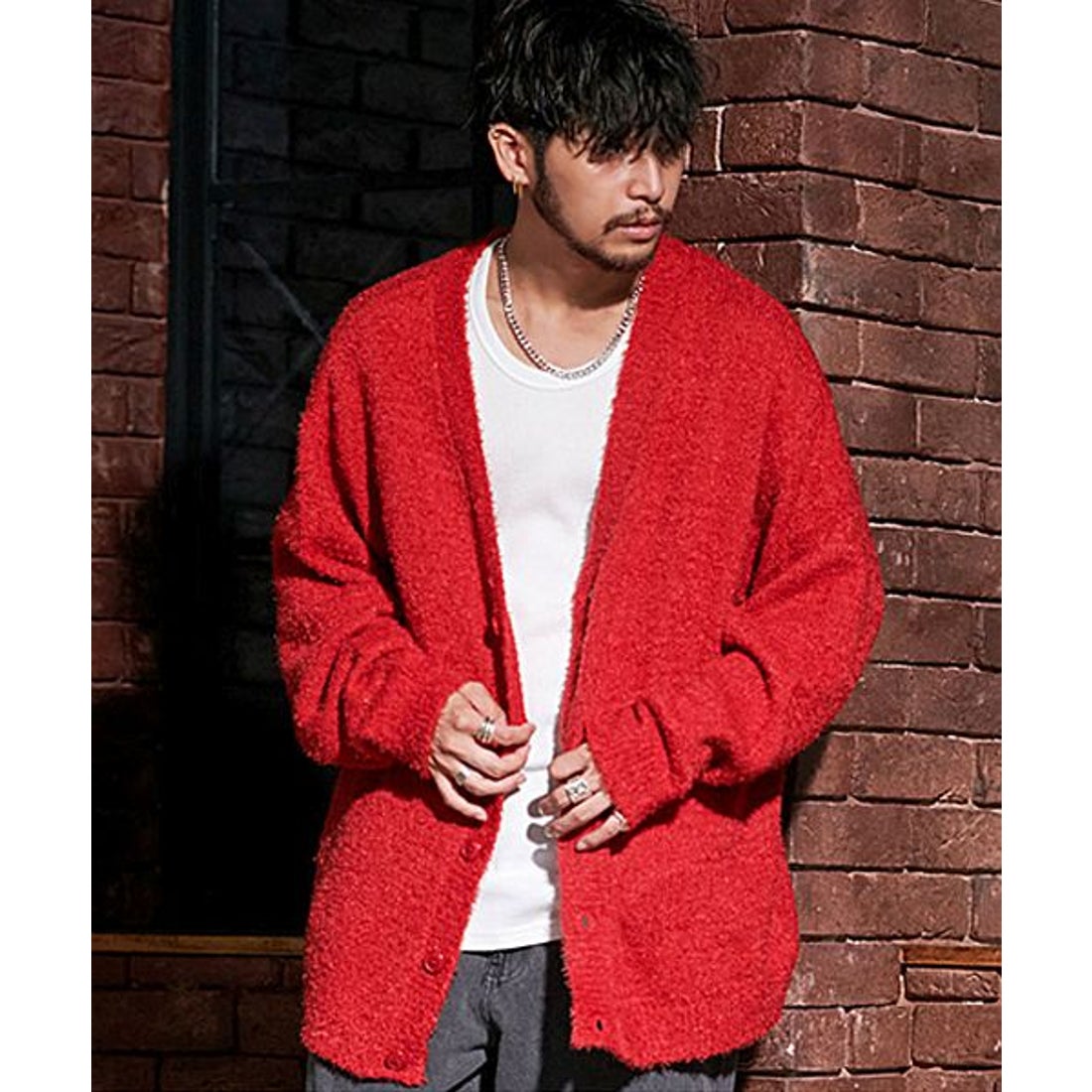 キャバリア CavariA CavariA フェザーヤーンビッグカーディガン （RED