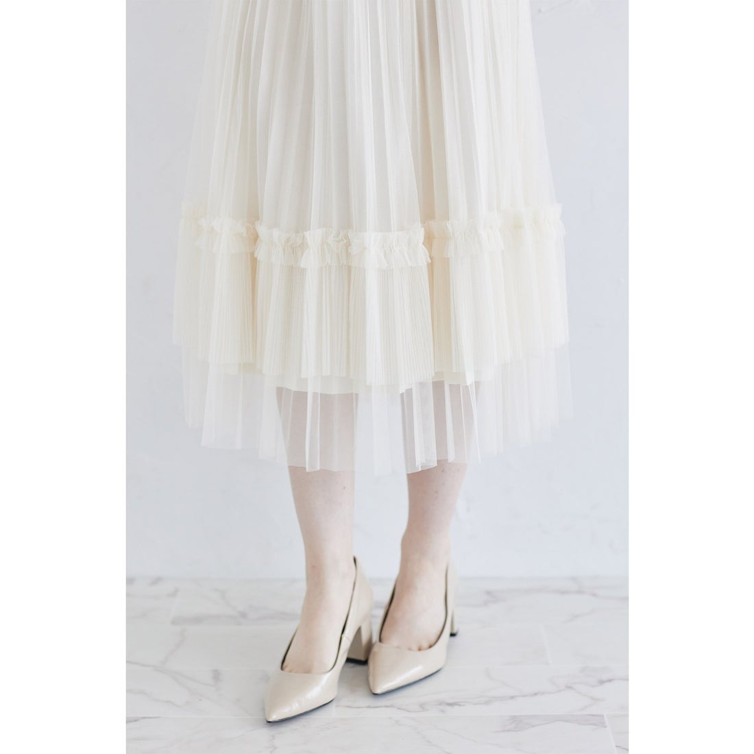 トッコクローゼット tocco closet プリーツ×フリルチュールフレア