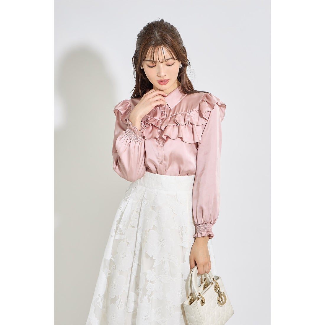 トッコクローゼット tocco closet フリル付き袖口シャーリングサテン