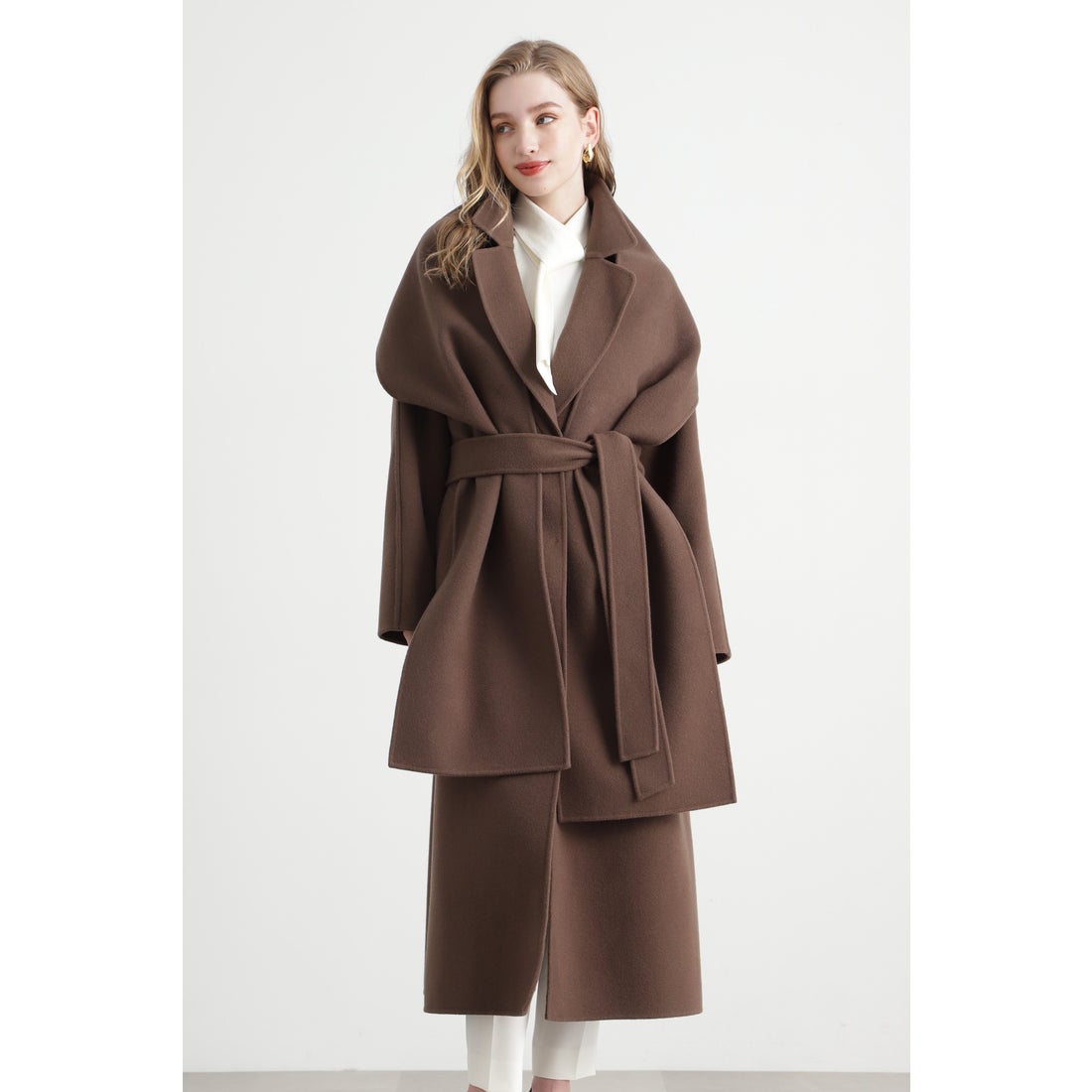 PINKY & DIANNE ストール付きベルテッドリバーコート ココアブラウン