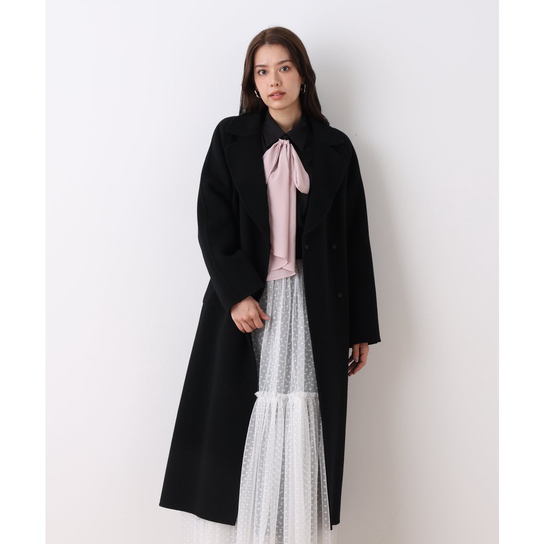 PINKY & DIANNE ストール付きベルテッドリバーコート ココアブラウン