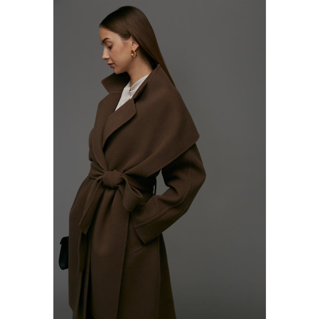 PINKY & DIANNE ストール付きベルテッドリバーコート ココアブラウン