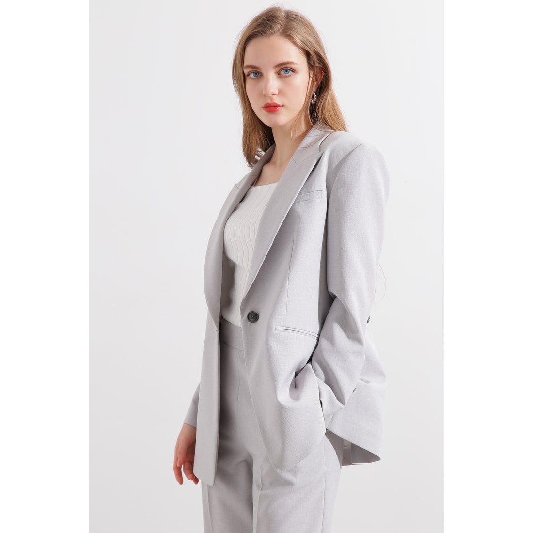 PINKY & DIANNE ◇ストライプセットアップジャケット グレー