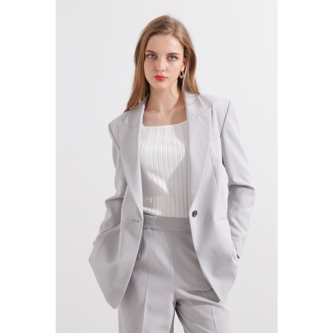 PINKY & DIANNE ◇ストライプセットアップジャケット グレー