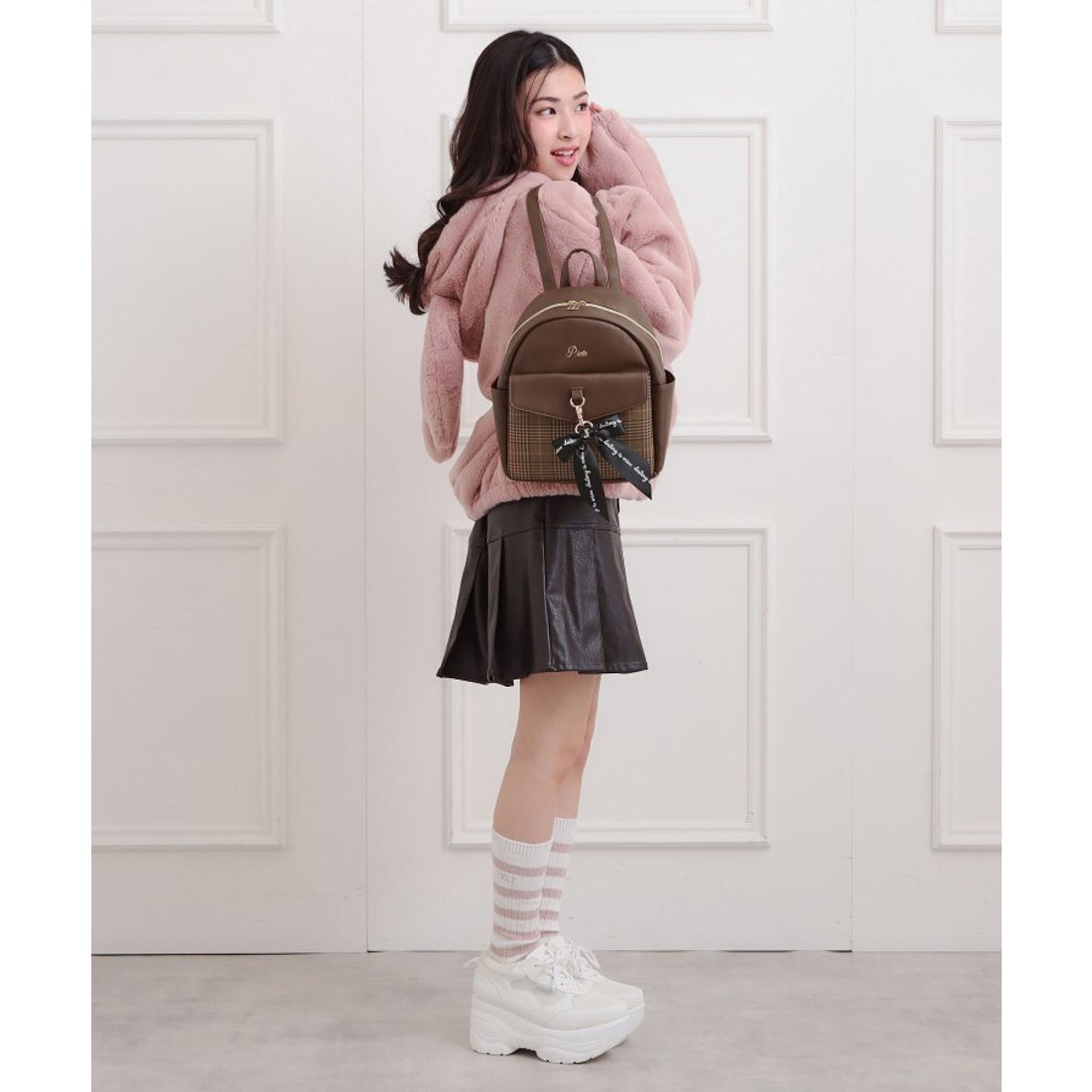 ピンク ラテ PINK-latte フラップチェックミニリュック （ブラウン(143