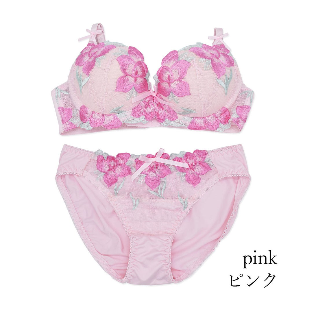 ピンクピンクピンク PINK PINK PINK 大輪花柄刺繍ブラ＆ショーツセット