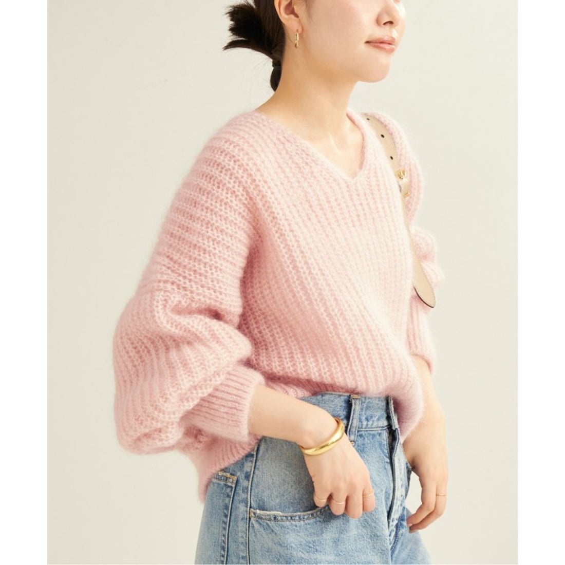 プラージュ Plage キッドモヘヤMix カタアゼ Vネック プルオーバー