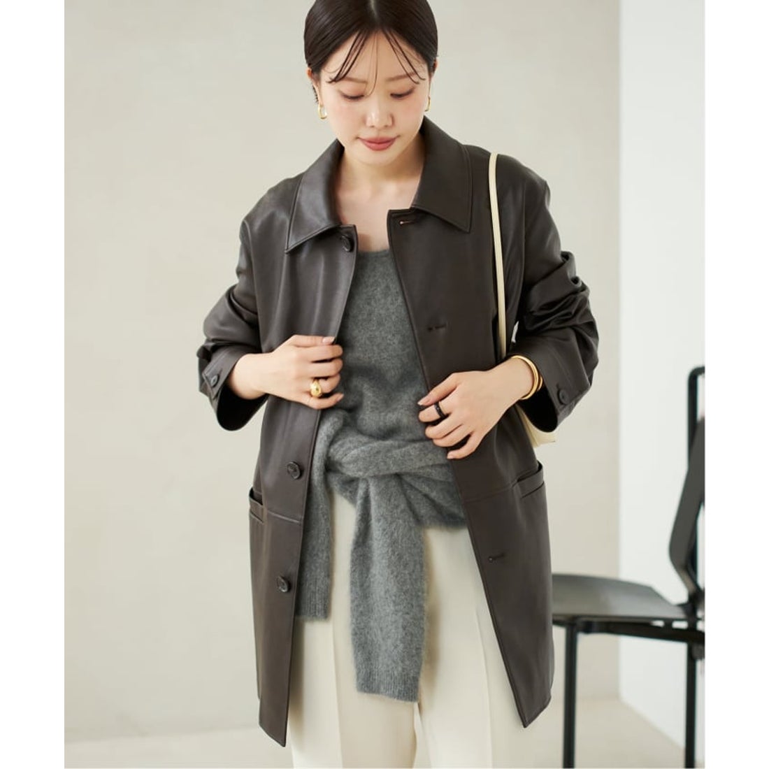 プラージュ Plage Leather Like Car コート （ブラウン