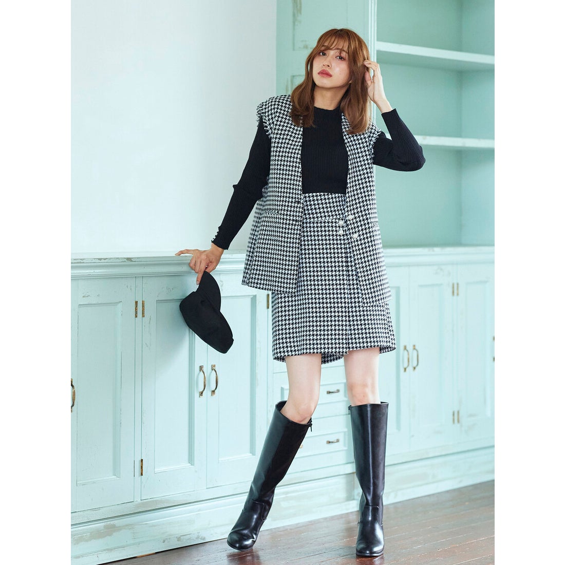 クイーンズコート QUEENS COURT 千鳥柄キュロット （ホワイト系その他