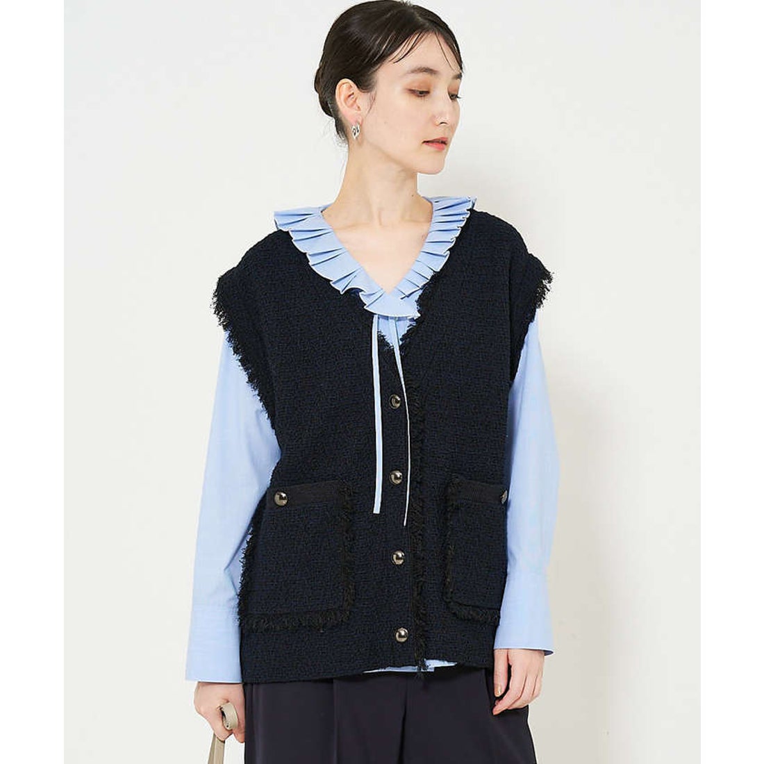 カリテ qualite ツィードニットジレ【予約】 （オフホワイト