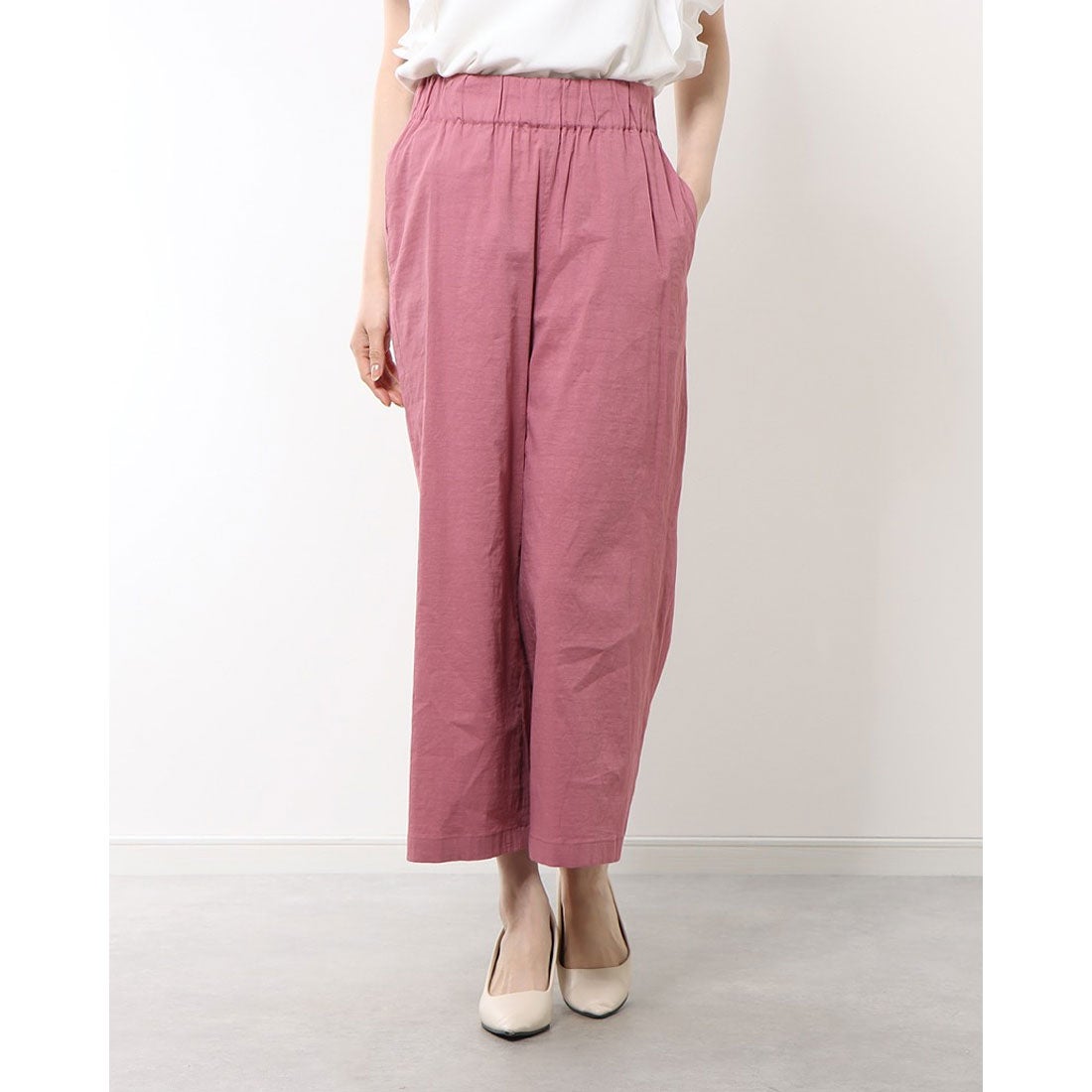 リネーム Rename ウエストゴムリネンストレッチワイドパンツ （ローズ