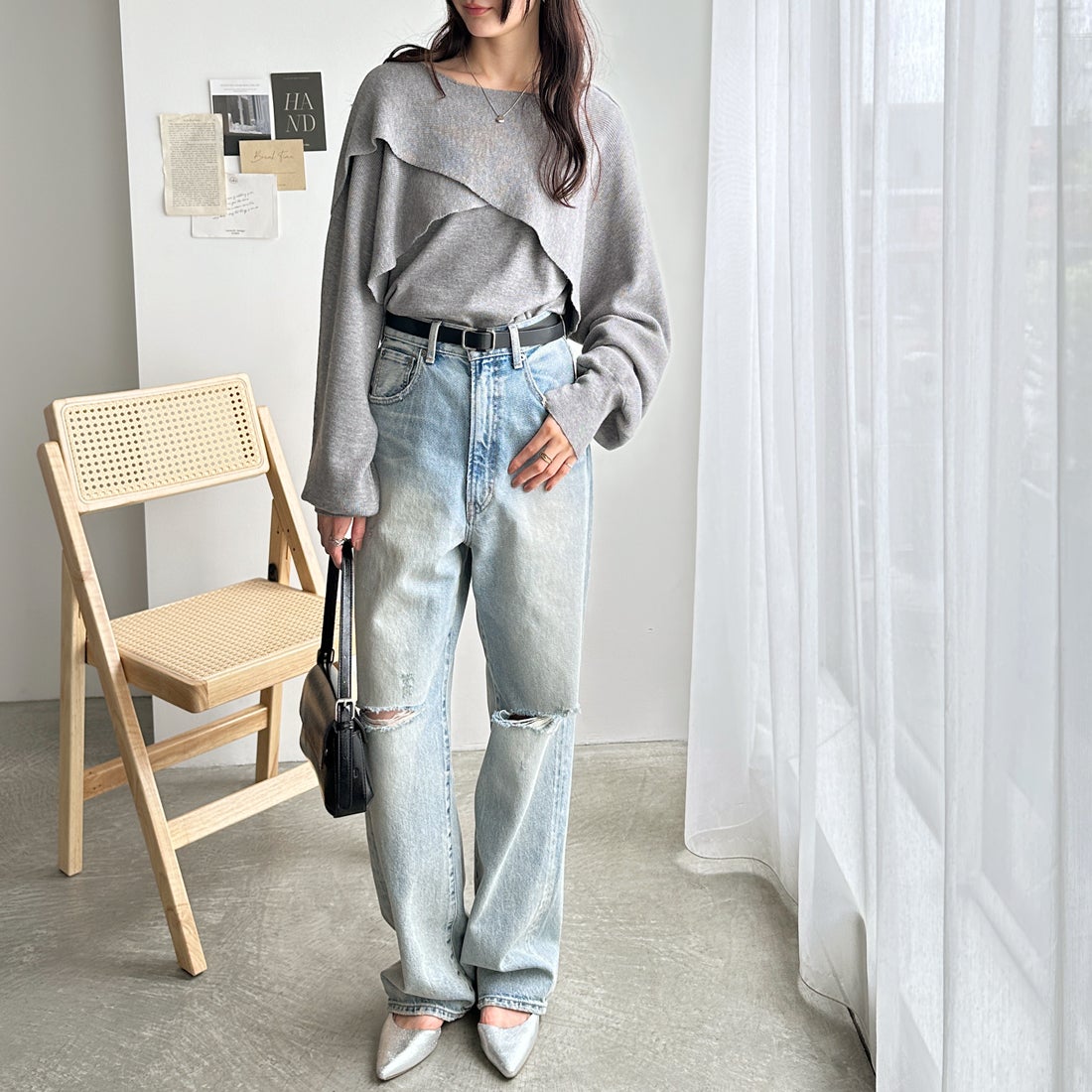 Cygne オフショルダー グレー ニットトップス knit | Cygne