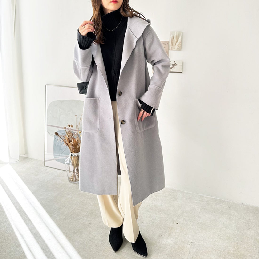 ジーラ GeeRA オーバーサイズフードロングコート （ベージュ