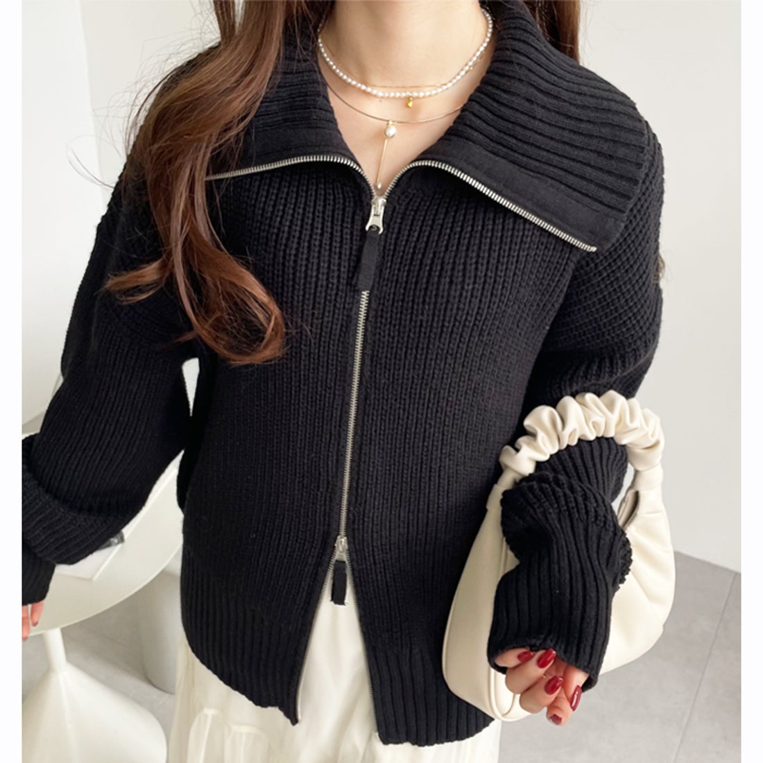 ジーラ GeeRA ダブルジップニットカーディガン （アイボリー